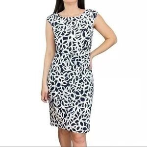 Ralph Lauren Black and White Floral Print Sheath Midi Dress, Classy